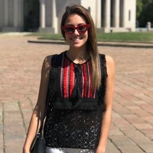 Endless Rose Eyelet Sleeveless Blouse with Fringe